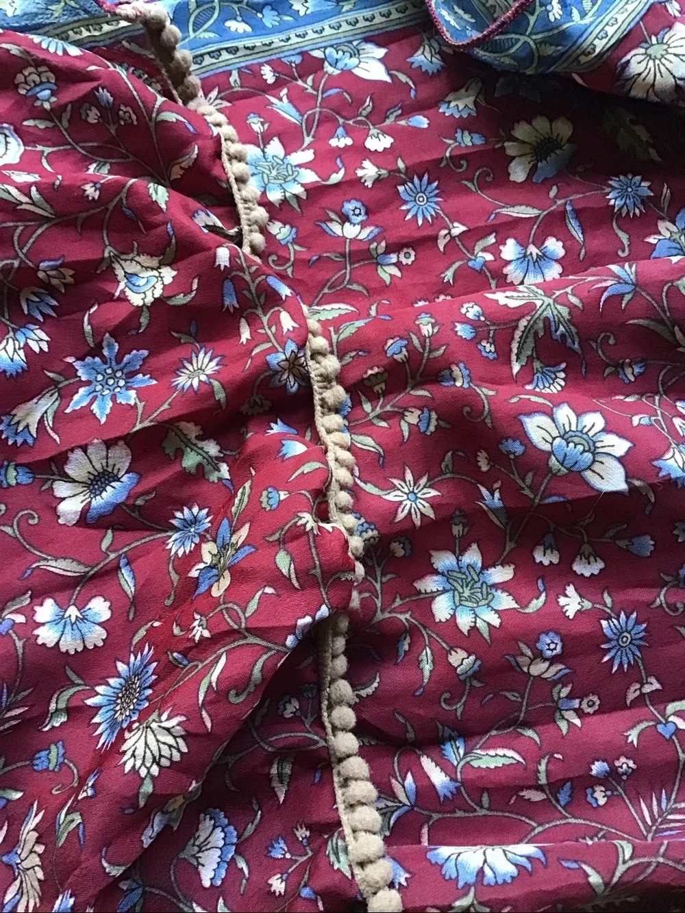 Paths of the Spirit 100% Silk Floral Scarf Boho Whimsigoth Red Blue 70x19 Chic